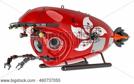 Bathyscaphe With Hong Kong Flag. Marine Geology, Oceanography In Hong Kong, 3d Rendering Isolated On