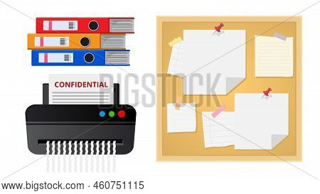 Collection Set Of Stationery Obejct File Folders Shredder Bulletin Board Memo Note