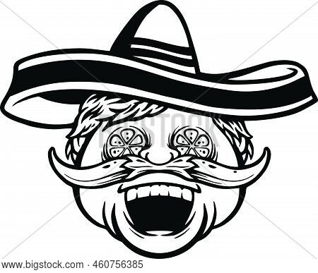 Mexican Chef Cook Sombrero With Chilli Outline Vector Illustrations For Your Work Logo, Merchandise 