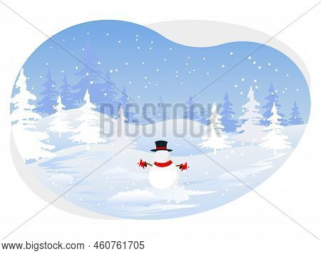 Christmas Winter Snowfall Snowman Scene Beautiful Illustration.