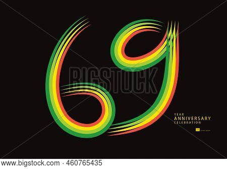 69 Years Anniversary Celebration Logotype Colorful Line Vector, 69th Birthday Logo, 69 Number Design
