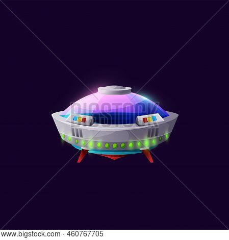 Spacecraft Alien Craft Isolated Ufo Saucer Ship Game Animation Design Flying Glowing Object Icon. Ve