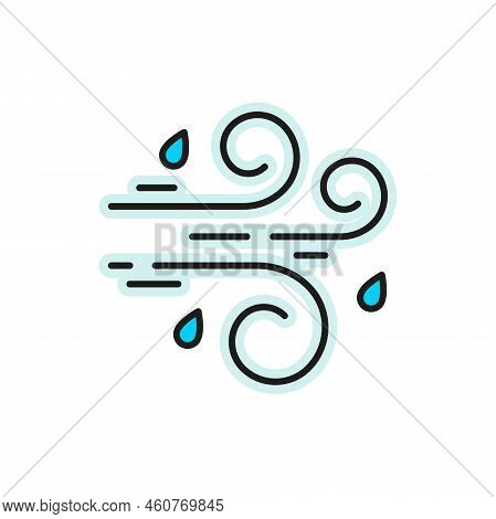 Weather Forecast Wind And Rain Color Outline Icon, Vector Pictogram. Weather Forecast For Thundersto