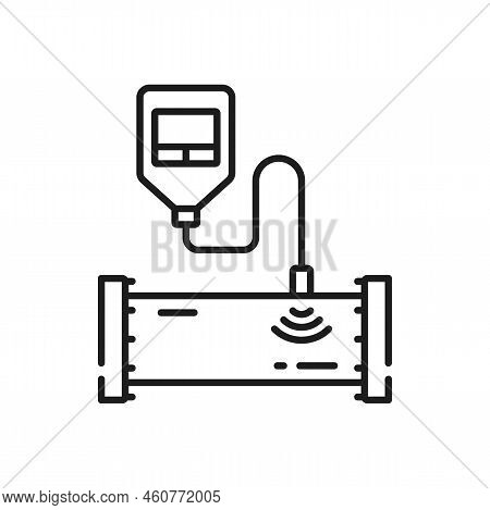 Device For Measuring Pressure In Pipe Isolated Outline Icon. Vector Gas Or Oil Manometer, Meter Or V