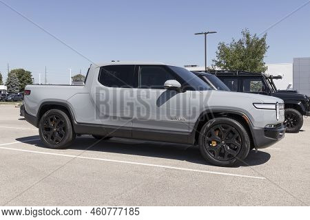 Indianapolis - Circa August 2022: Rivian R1t Pickup Truck Display At A Dealership. Rivian Offers The