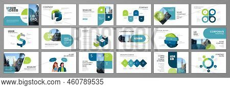Blue And Green Abstract Presentation Slide Templates. Infographic Elements Template  Set For Web, Pr