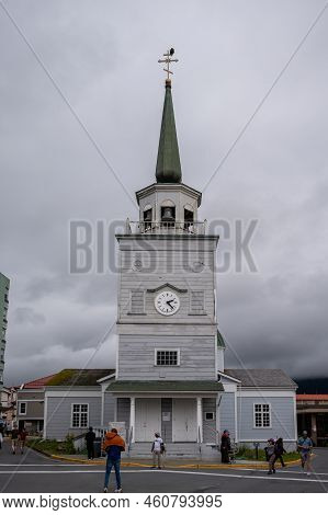 Sitka, Alaska - July 26, 2022 - Detail  Of Sitka\'s Historic St. Michael\'s Orthodox Church Which Da