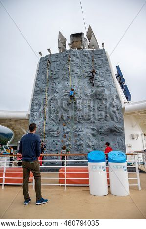 Sitka, Alaska - July 26, 2022 - View Of The Climbing Wall On The Serenade Of The Seas While Docked A