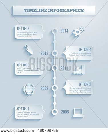 Time Line Infographics Vector Template With A Paper Effect Showing A Range Of Five Options In Text B