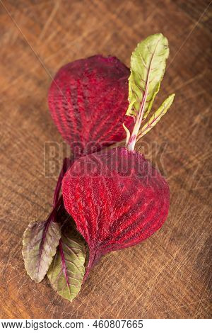 Red Beet Or Beetroot On The Wooden Table.