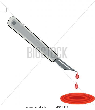 Kniv med blodet drypper.