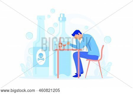 Drunk Depressed Man, Alcoholic With Hangover. Heavy Drinking, Alcoholism Problem, Booze Abuse. Guy W