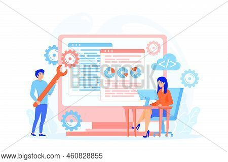 Software Configuration Flat Vector Illustration. Financial Technology, Analytical Computer Program O