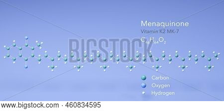 Menaquinone, Vitamin K2-mk7, Molecular Structures, 3d Model, Structural Chemical Formula And Atoms W