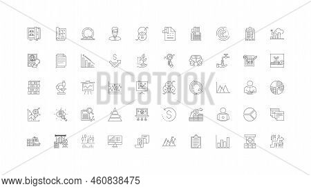 Statistics Ideas, Linear Icons, Line Signs Set, Vector Collection