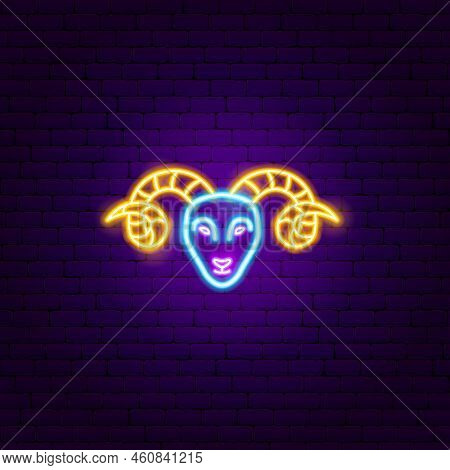 Aries Zodiac Neon. Vector Illustration Of Horoscope Promotion.
