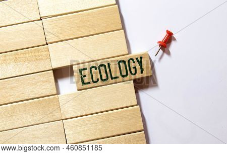 Ecology Symbol. The Concept Word Ecology On Wooden Cubes. Beautiful Orange Table, Orange Background,