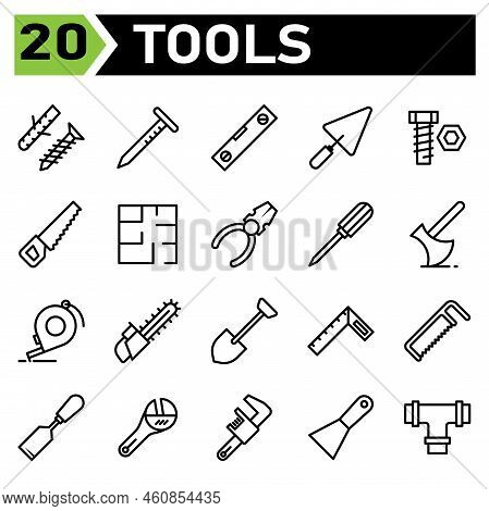 Tools Construction Icon Set Include Screw, Self Tapping, Bolt, Self Fastening, Construction, Nail, T