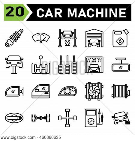 Car Machine Icon Set Include Shock Breaker, Service, Automobile, Car Part, Washer, Wiper, Windscreen
