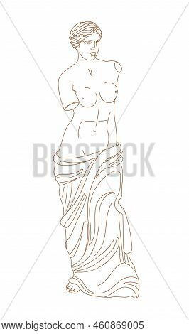 One Line Ancient Greek Goddess Statue. Aphrodite Or Venus Ancient Classical Statue. Vector Art For D