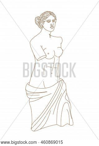One Line Ancient Greek Goddess Statue. Aphrodite Or Venus Ancient Classical Statue. Vector Art For D