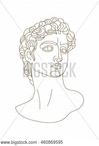 One Line Michelangelo's David Portrait. Classical Greek Sculpture. Vector Art For Design Of Posters,