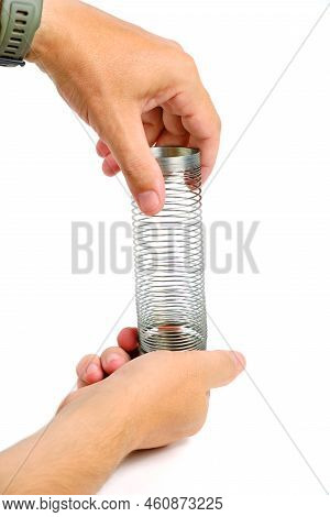 Metal Spring Antistress Toy,slinky, In Hand White Background