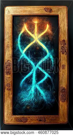 Neon Tarot Card Design. Poker Back Design. Greeting Card With Magic Light. Board Game Cards. Concept