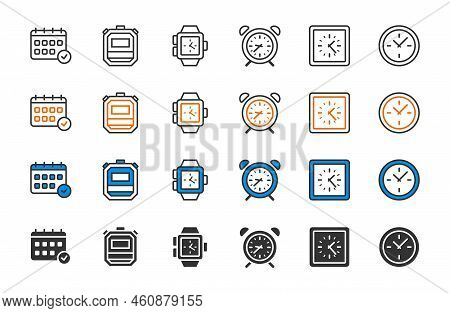 Time Icons. Timer Signs. Hour Pictogram. Calendar Date. Fast Digital Alarm Clock. Isolated Watch Sha