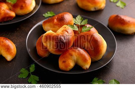 Traditional Latvian Baked Bacon Pies, Buns Or Pastries