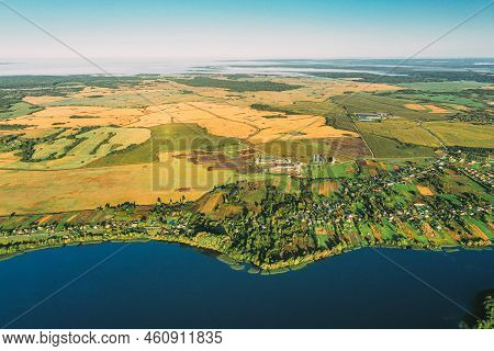 Lyepyel District, Vitebsk Region, Belarus. Aerial View Of Residential Area With Houses In Countrysid