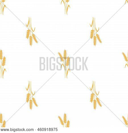 Seamless Pattern With Spikelets And Grains Of Wheat On White Background. Vector Cartoon Flat Illustr