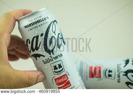 Samut Prakan, Thailand - August 26, 2022 : Marshmello's Limited Edition Coca-cola. New Flavors Water