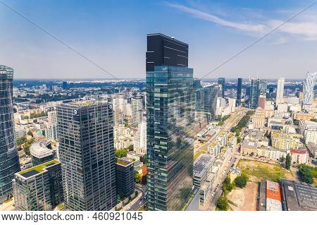 7.22.2022 Warsaw, Poland. Neomodern, High, And Beautiful Warsaw Unit Skyscraper In Daszynski Roundab