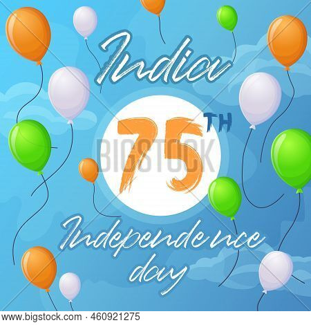 Independance Day Of India Square Banner. Stock Vector Illustration In Flat Cartoon Style. 75 Th Anni