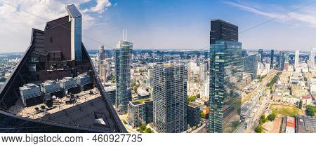 7.22.2022 Warsaw, Poland. Characteristic Elements Of Warsaw Skyline. Skyliner And Warsaw Unit - Two 
