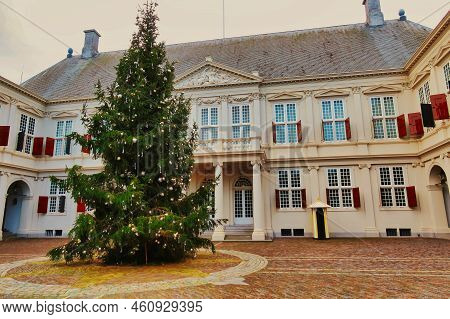 Den Haag, Netherlands - January 03 2022: A Decorated Christmas Tree Has Been Placed During The Holid
