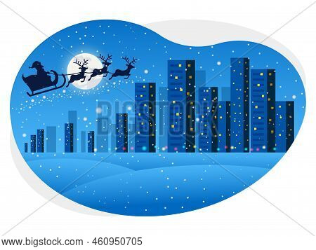 Santa Claus Delivering Christmas Gifts In City Illustration.