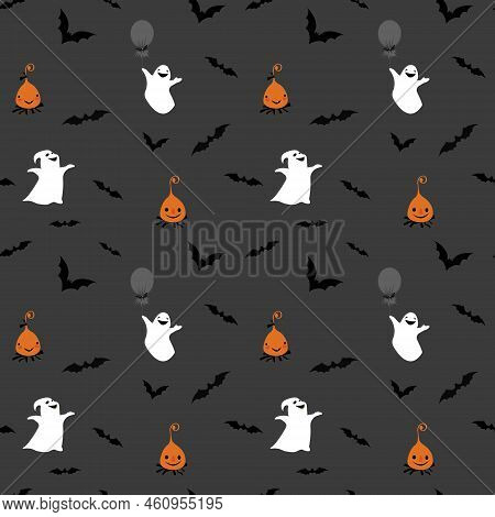Seamless Pattern With Fun Elementl. Flat Image. Halloween Decor. Wrapping Paper.