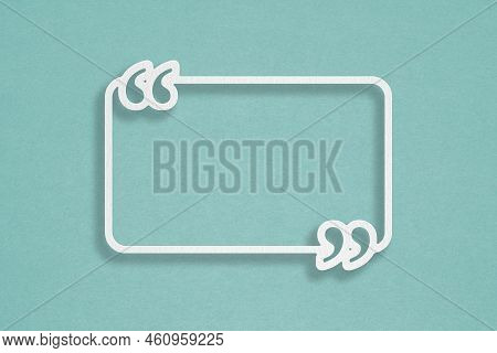 White Quote Box Frame Paper Cut On Grunge Green Background,  Texting Quote Boxes. Blank Template Quo