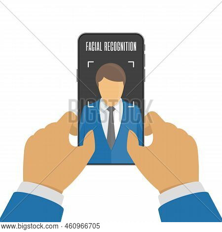 Face Id Or Face Recognition System On Mobile Phone. Facial Recognition Concept. Smartphone With Huma