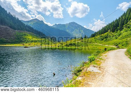 Idyllic Mountain Landscape At Riesach Lake, Schladminger Alps, Austria