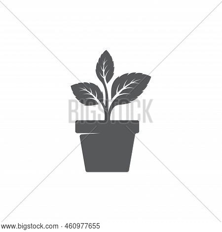 Leaf And Pot Icon. Potted Plant Icon Trendy Design. Leaf On Pot Icon Vector. Garden Logo. Vector Ill