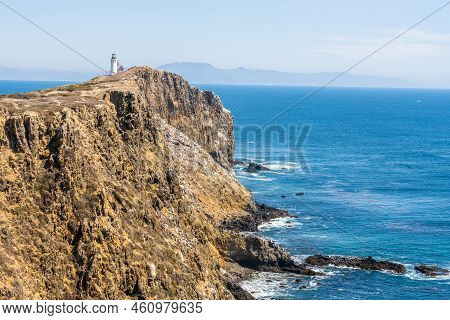 Steep Cliffs Of Anacapa Island Drop Onto The Narrow Beach Below Anacapa Islands In Channel Islands