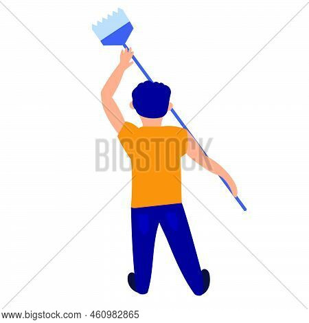 Man Painter With Roller Vector Illustration Icon. Person Paint And Work With Brush Tool. Worker Char