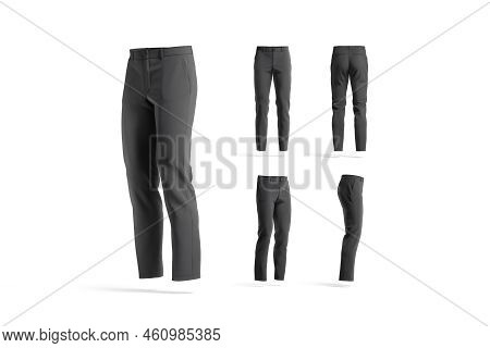 Blank Black Man Pants Mock Up, Different Views, 3d Rendering. Empty Classic Loungewear Jeans For Mal