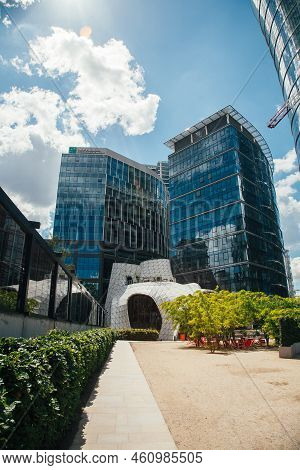 Warsaw, Poland - June 22, 2022: Futuristic Architecture. Business Center. Downtown City. Unusual Caf