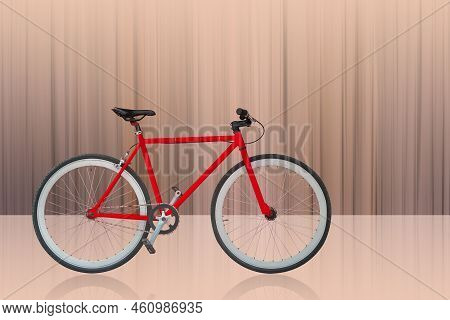 Side View Red And Black And White Bicycle On Motion And Speed Brown Background, Object, Fashion, Spo