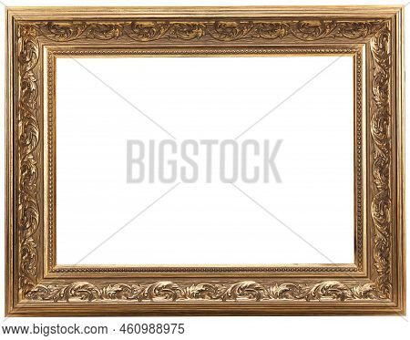 Antique Golden Brown Classic Old Vintage Wooden Rectangle Mockup Canvas Frame Isolated On White Back