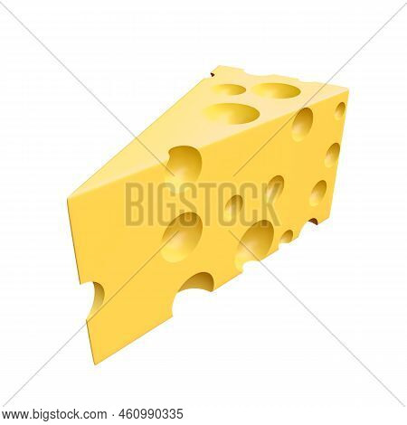 Swiss Cheese Triangle Piece Wedge, Emmental Cheese Isolated On White Background High Resolution 3d R